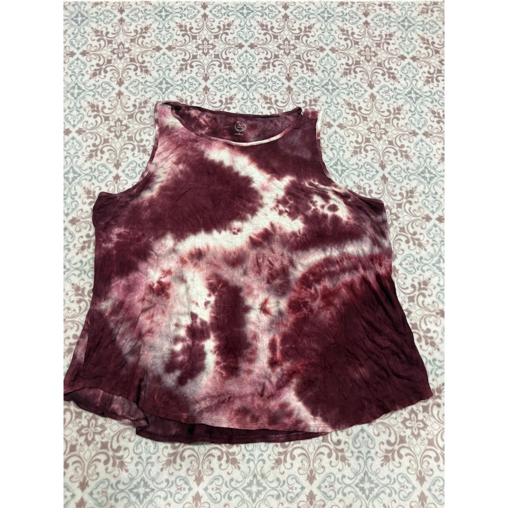 Maurices 24/7 Womens Plus 2X Burgundy Tie Dye Sleeveless Tank Top Scoop Neck
